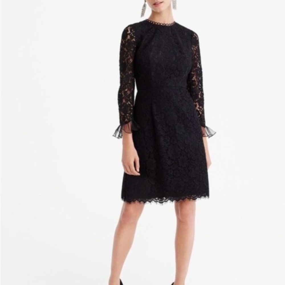 J. Crew Black Lace Long Sleeve Dress